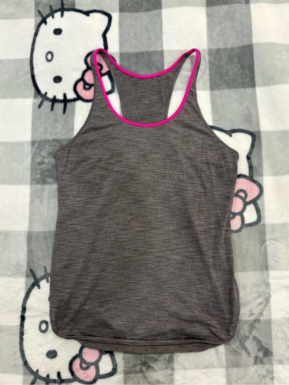 Lululemon Grey Racerback Tank Top Hot Pink Trim